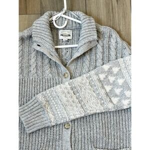 American Eagle Cardigan Womens M Gray Chunky Wool Blend Y2K Pockets Button Soft